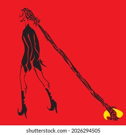 Vector image of a fashion girl pulls a golden egg with her hair