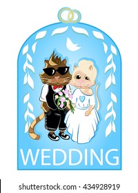 vector image of fashionable newlyweds-cats in a wedding dress and suit
