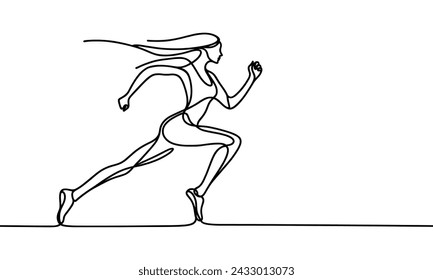 Vector image of a fast running girl, drawn with one line.