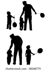 Vector image of father and daughter for a walk. Silhouette on white background