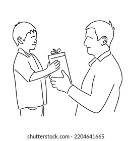 vector image of a father giving a gift to his son.