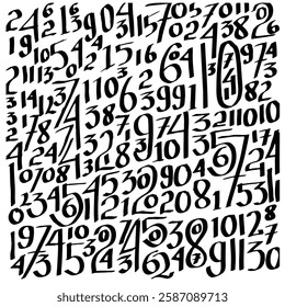 vector image features random numbers in various sizes and styles, creating a unique typography pattern. Perfect for graphic art, creative illustrations, number puzzles, or decorative elements.