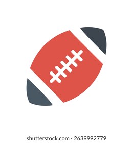 Vector image features a red football with white laces running along the center, plus gray end caps. Great for sports, design, or related themes.