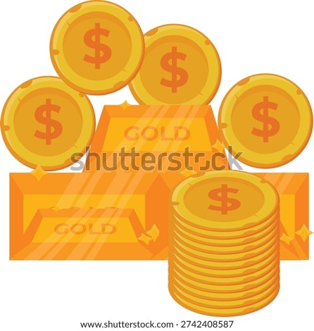 A vector image featuring gold coins and stacked coins, representing financial abundance and value.