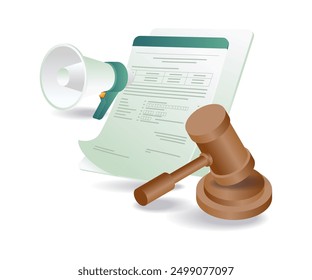 A vector image featuring a judge's gavel alongside a megaphone, symbolizing authority and communication