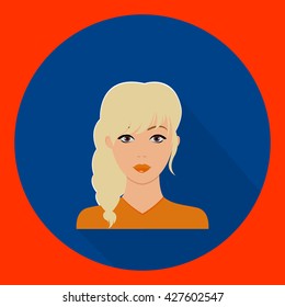 vector image of female face blond flat red and blue background