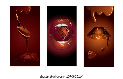 Vector image of female lips, chocolate on the backgrounds for the phone.