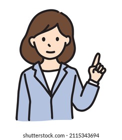 Imagen vectorial de una vendedora señalando su dedo.
Consejero. Mujer de negocios.