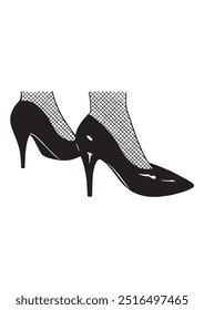 vector image of female shoes with fishnets