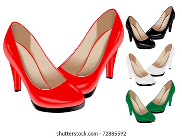 The vector image of female shoes of various colours