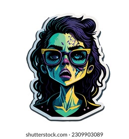 vector image of a female zombie with sticker type glasses