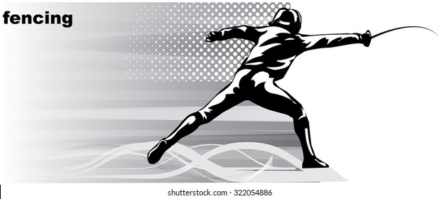 Vector image of a fencer. It is drawn in the style of engraving.