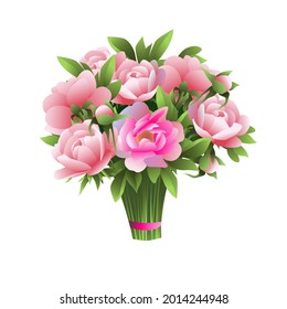 Imagen vectorial de un ramo festivo de peonías rosadas recogidas.