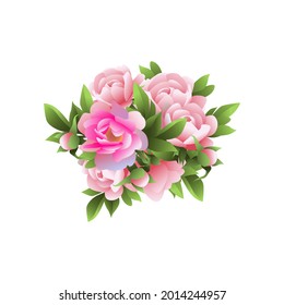 Vector image of a festive bouquet of collected pink peonies.
