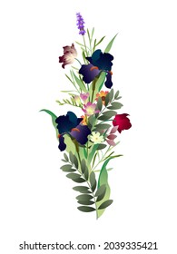 Vector image of a festive composition made up of many different beautiful flowers.