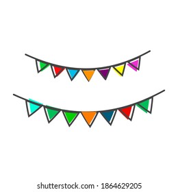 Vector image of festive multi-colored flags cartoon style on white isolated background.