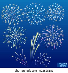 Vector image. Festive set of elements. Bright firework.