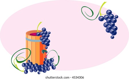 vector image of few vine branch and wine in the barrel