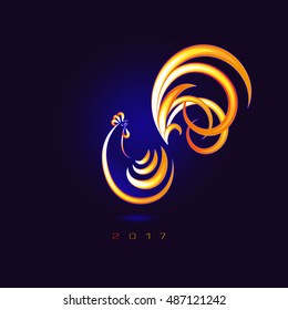 vector An image of a fiery rooster - a symbol of the new year 2017. Red rooster on a dark background