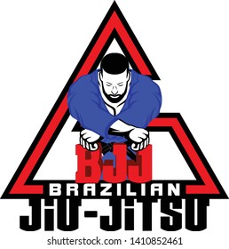 Vector image fighter of the Brazilian jiu-jitsu. Warrior of an Octagon. Black belt. Winner of battle. Champion of tournament. Illustrations for t shirt print. 