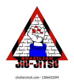 Vector image of fighter hand. Brazilian jiu-jitsu. BJJ.  Warrior fist. Battle winner. Tournament fighter. Combat champion. Illustrations for t shirt print. Cool grunge print. Vector color illustration