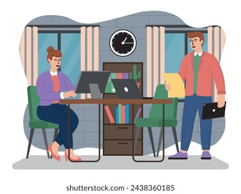 vector image of financial director reports on the work done