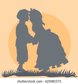vector image, the first kiss, the silhouette against the sunset