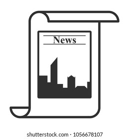 Vector image of the first page of the newspaper with news depicting the silhouette of the city. Easily editable outline on a white background