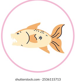 Vector image of fish icon inside a circle with pink line