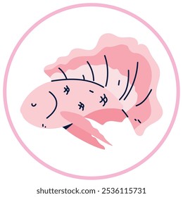 Vector image of fish icon inside a circle with pink line