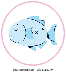 Vector image of fish icon inside a circle with pink line