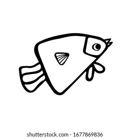 Vector Image Of A Fish. Marine Inhabitant Living In The Sea Ocean, Aquarium. Delicious Family Dinner Of Sturgeon And Salmond. Children Coloring. For The Design Of Magazines, Books Websites, Pet Stores