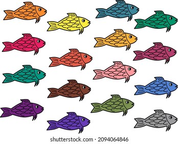 vector image of fish with various colors.