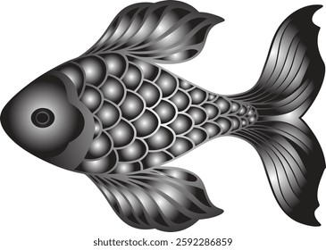 A vector image of a fish would feature clean, smooth lines and flat colors and stylized look. The design would focus on the fish’s shape, with minimal detail for a simple yet eye-catching appearance.