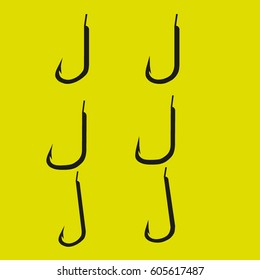 vector image fishing hooks on a yellow background