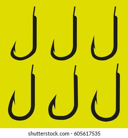 vector image fishing hooks on a yellow background