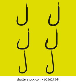 vector image fishing hooks on a yellow background