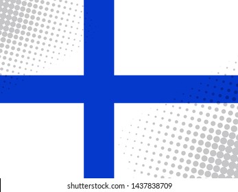 Vector image of the flag of Finland with a dot texture in the style of comics.