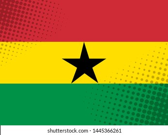 Vector image of the flag of Ghana with a dot texture in the style of comics