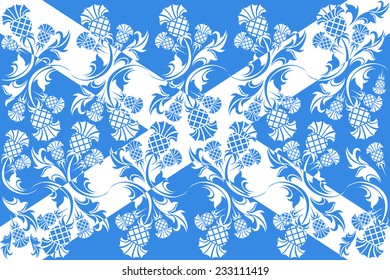 Vector image flag of Scotland with ornaments of flowers thistle