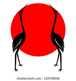 Vector image of a flamingo and sun on white background