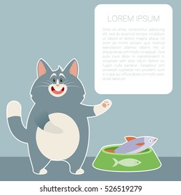 Vector image of the flat cat and fish banner