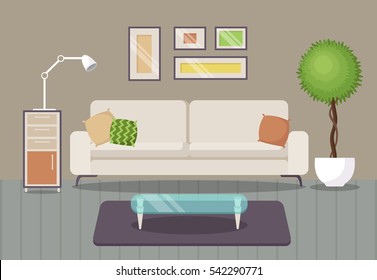 Vector image. Flat design interior. Home interior. Interior design of a living room