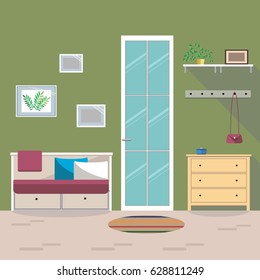 Vector image. Flat design. Modern room inerior. Living room