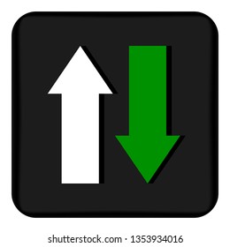 Vector image of a flat icon with arrows of white and green in opposite directions. Design icons for transferring, updating, downloading data