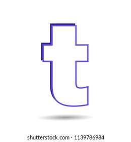 Vector image of a flat icon with the letter t of the blue color. Button with the letter t.