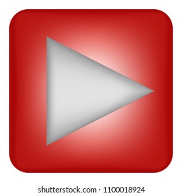 Vector image of a flat icon with a play button in red. Right arrow