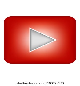 Vector image of a flat icon with a play button in red. Right arrow