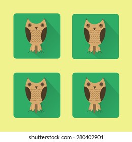 Vector image flat icons owls on a green background