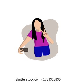 vector image of a flat illustration of a person taking selfies with a cellphone camera